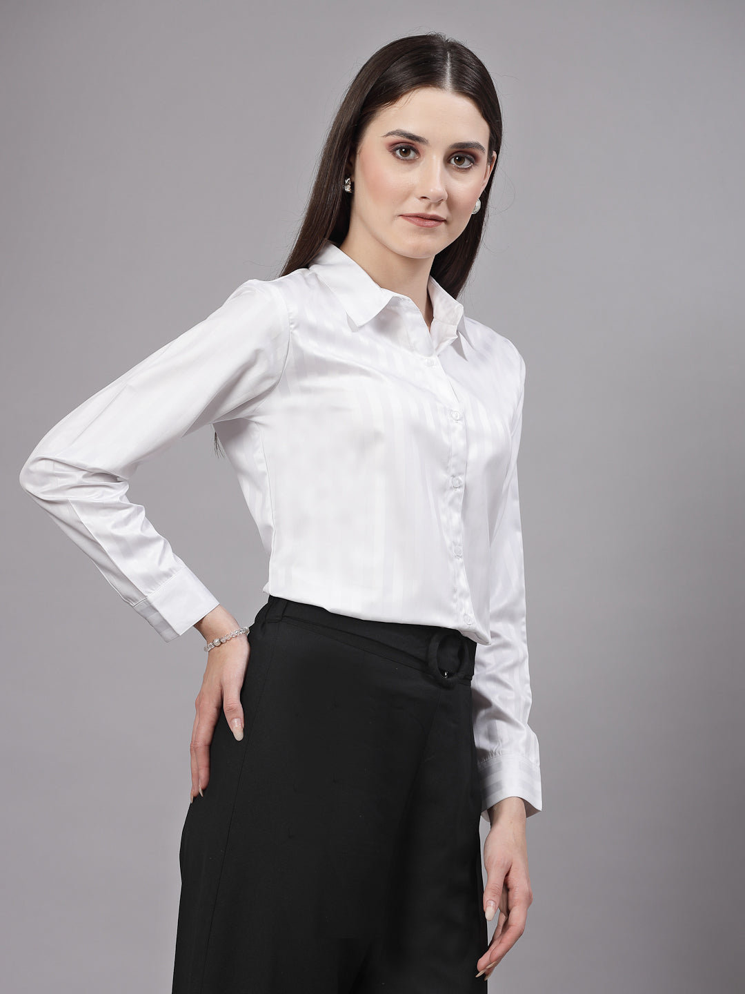 Style Quotient Women Self Design White polyester Formal Shirt-Shirts-StyleQuotient