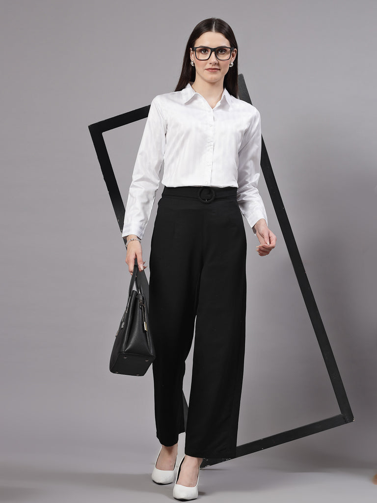 Style Quotient Women Self Design White polyester Formal Shirt-Shirts-StyleQuotient