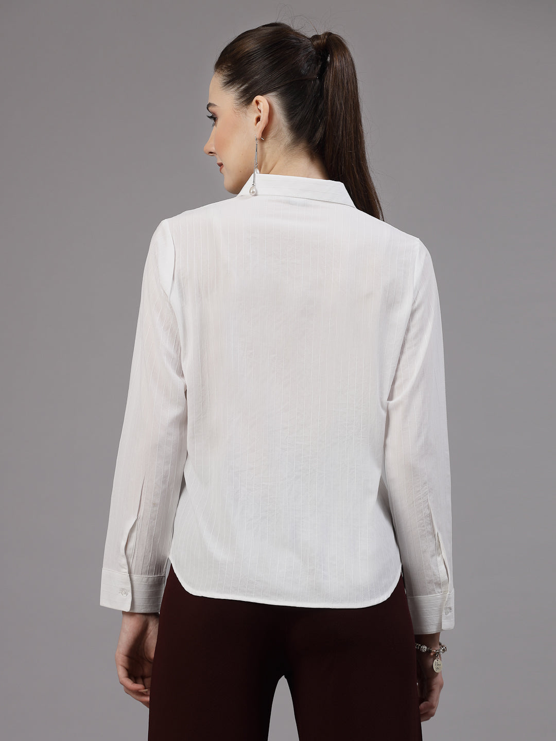 Style Quotient Women White Self Design Regular Polyester Formal Shirt-Shirts-StyleQuotient