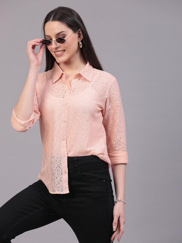 Style Quotient Women Self Design Nude Lace Regular Shirt-Shirts-StyleQuotient