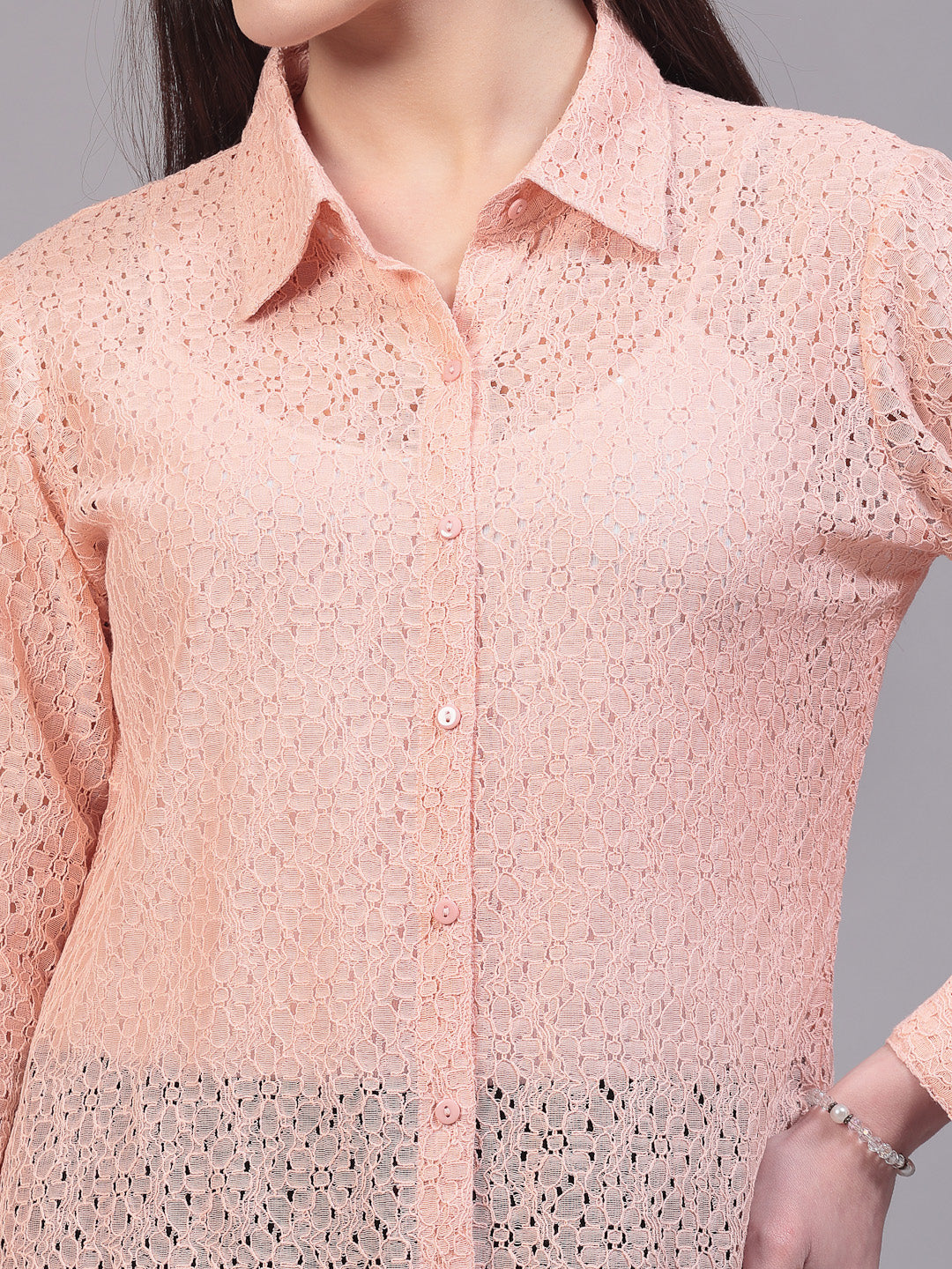 Style Quotient Women Self Design Nude Lace Regular Shirt-Shirts-StyleQuotient