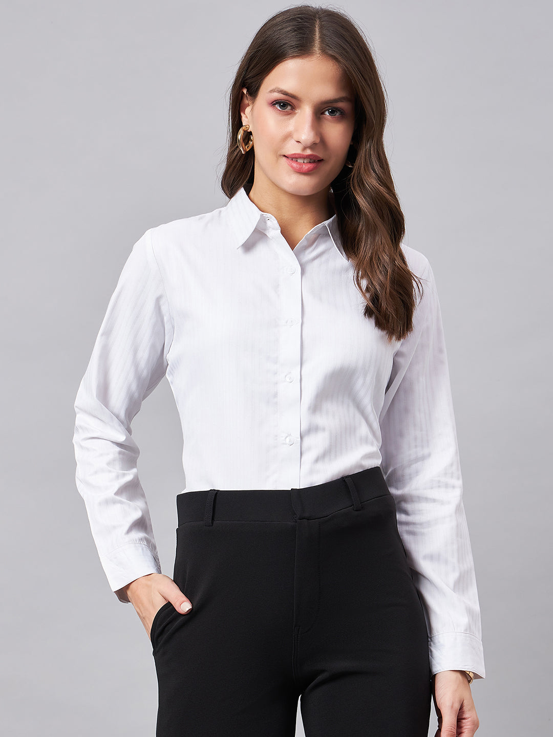 Style Quotient Women Self Design White polyester Formal Shirt-Shirts-StyleQuotient