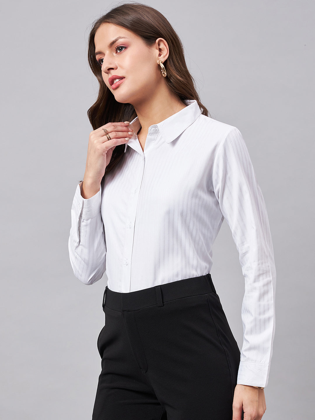 Style Quotient Women Self Design White polyester Formal Shirt-Shirts-StyleQuotient