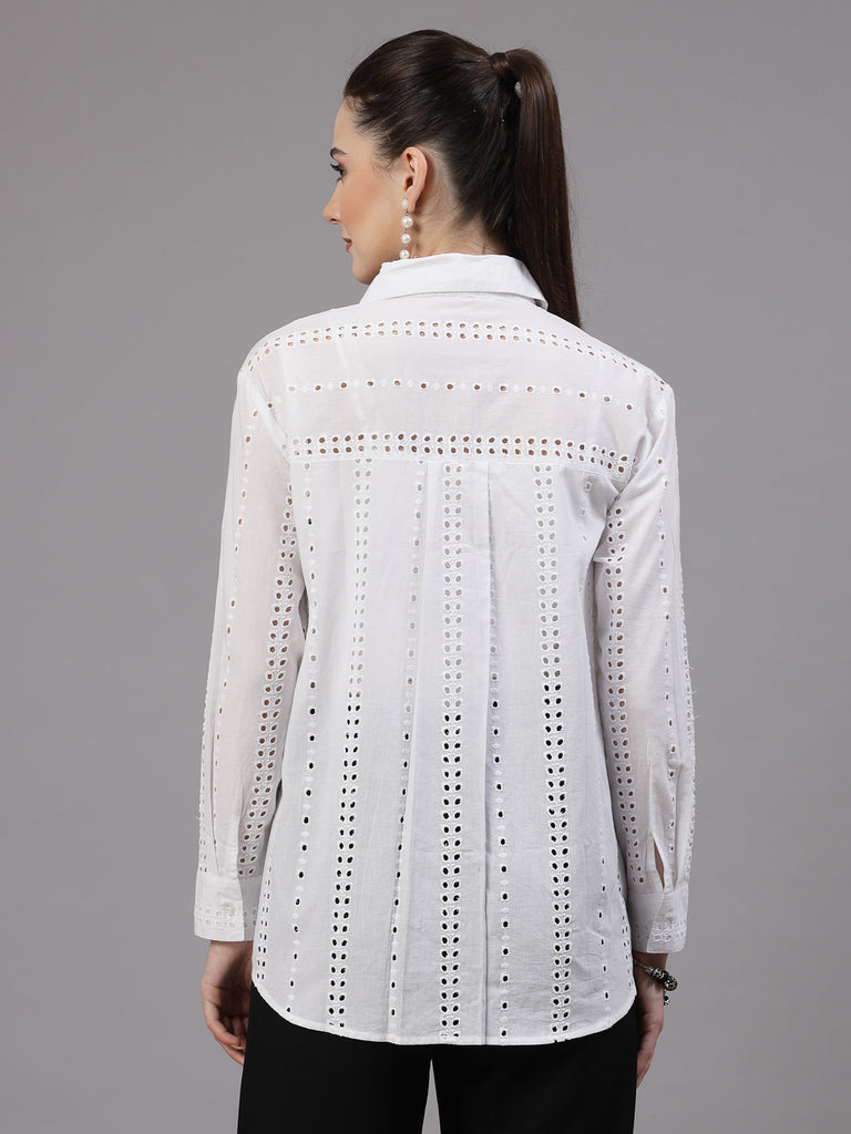 Style Quotient Women White Cotton oversized Hakoba Shirt-Shirts-StyleQuotient