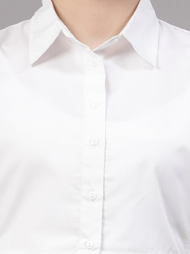 Style Quotient Women Solid White Polycotton Regular Dickey Collar Shirt-Shirts-StyleQuotient