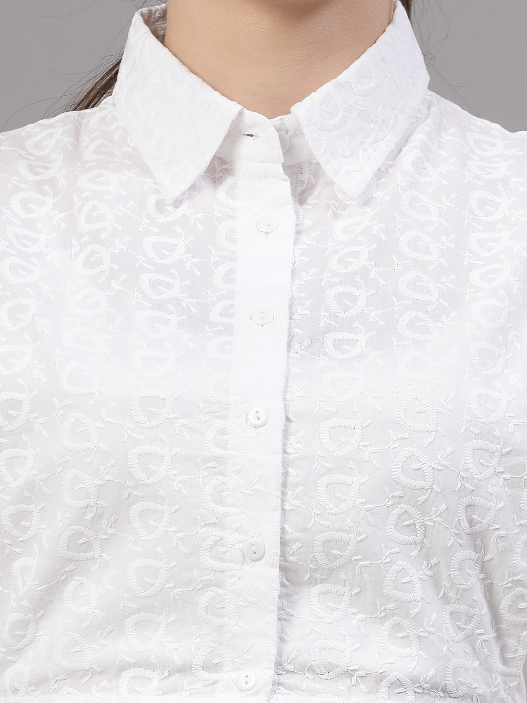 Style Quotient Women Self Design White Polycotton Regular Dickey Collar Shirt-Shirts-StyleQuotient