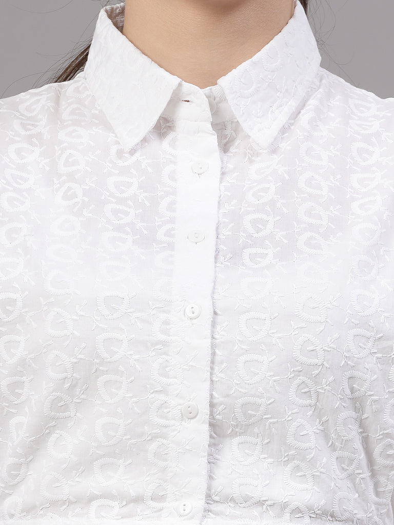 Style Quotient Women Self Design White Polycotton Regular Dickey Collar Shirt-Shirts-StyleQuotient