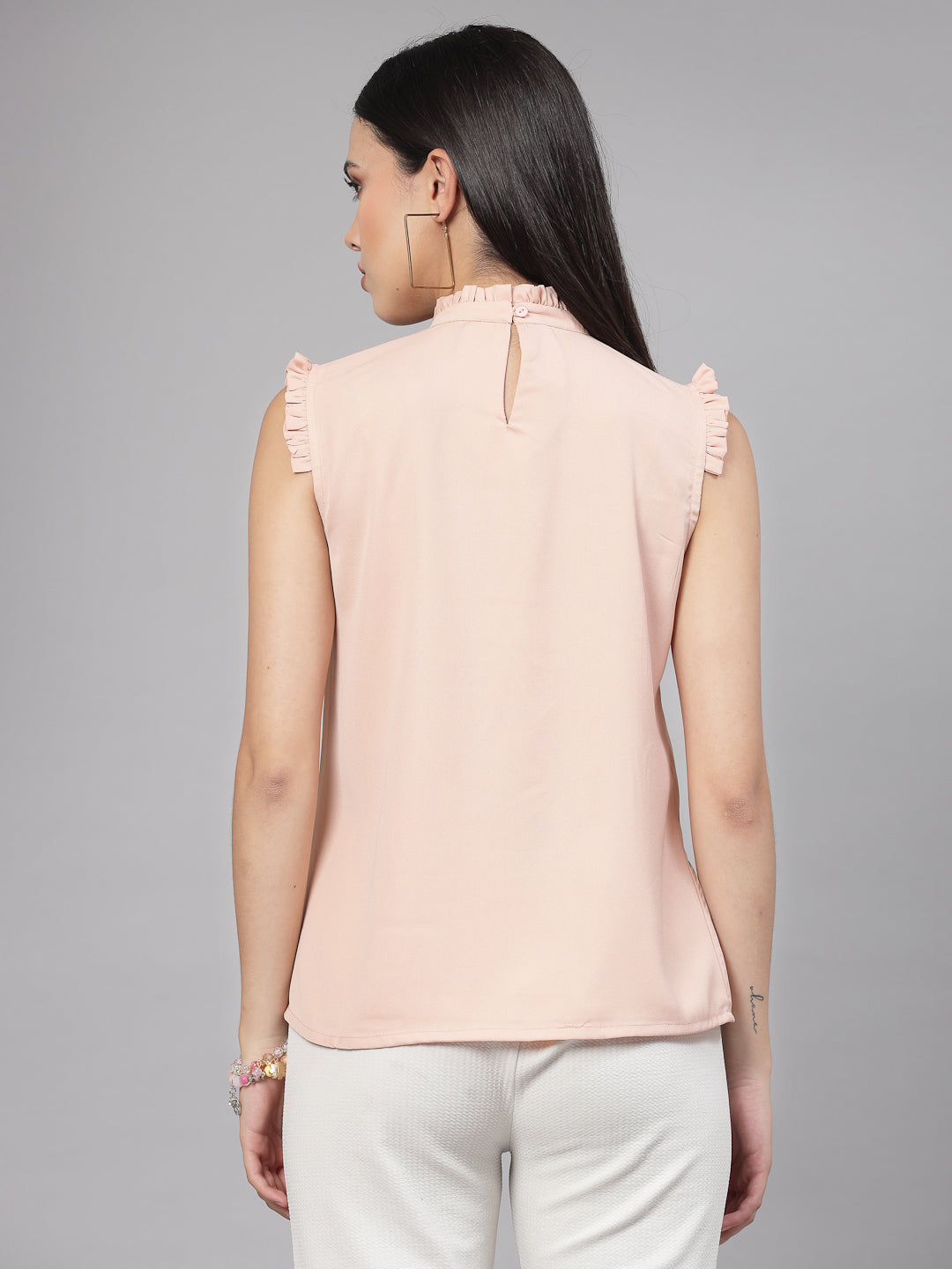 Style Quotient Women Solid Nude Polycrepe Smart Casual Top-Tops-StyleQuotient