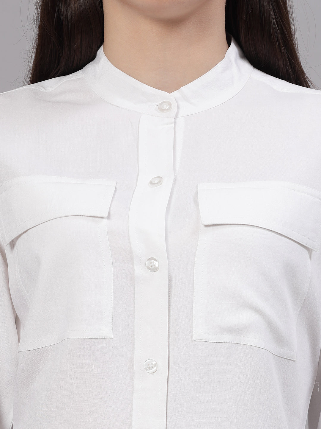 Style Quotient Women Smart White Double Pocket Shirt-Shirts-StyleQuotient