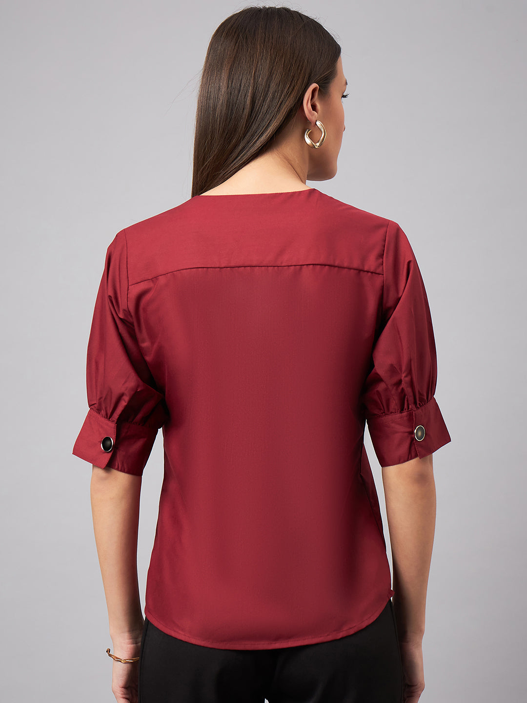 Style Quotient Women Solid Maroon PolyCotton Formal Top-Tops-StyleQuotient