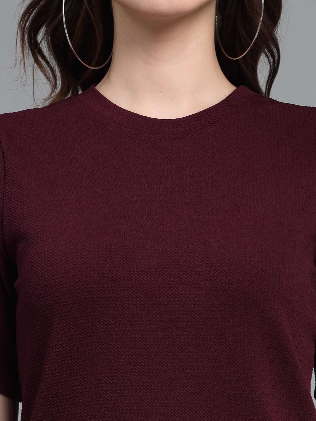 Style Quotient Women Maroon Poly Knit Smart Casual Top-Tops-StyleQuotient