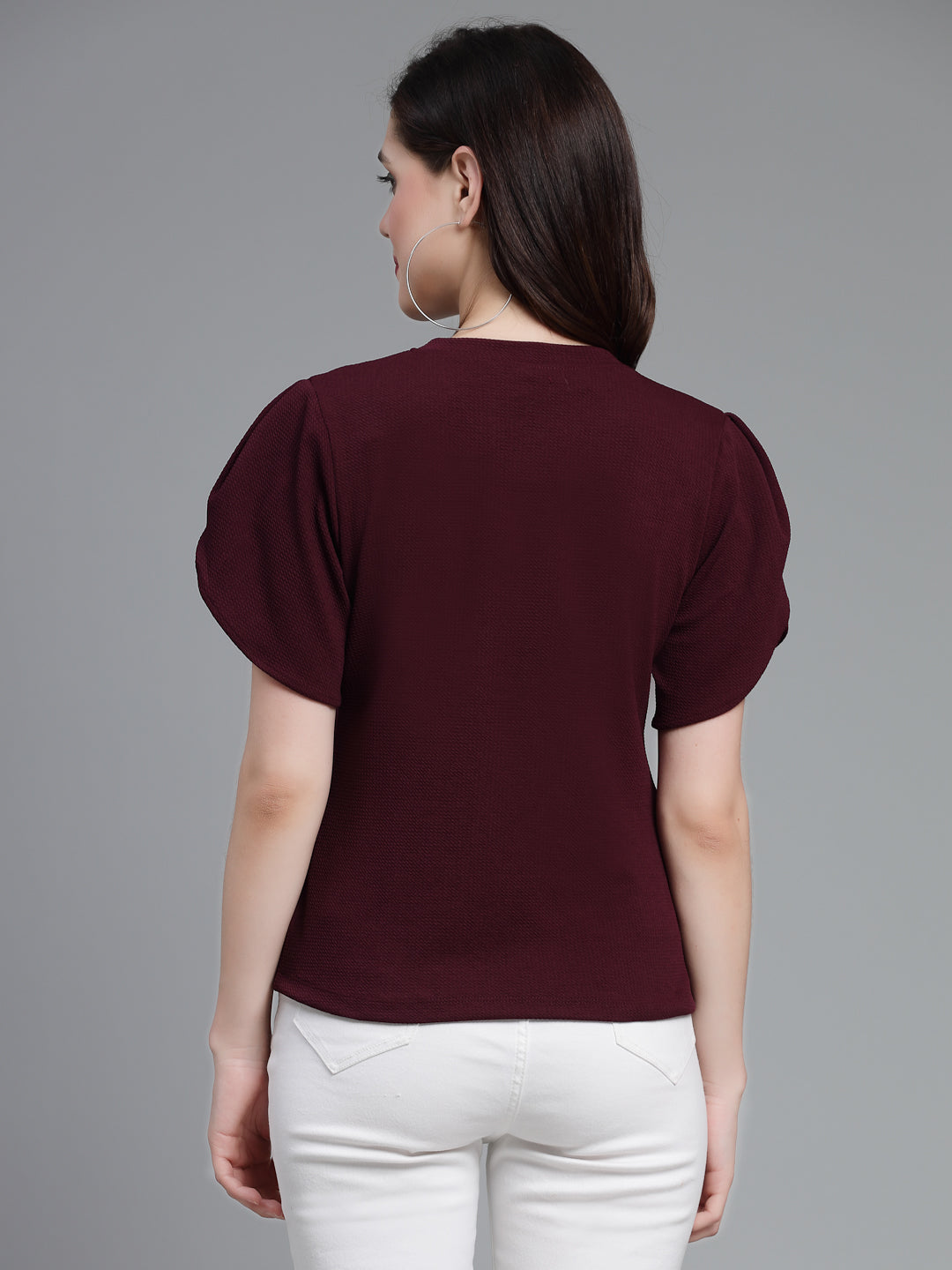 Style Quotient Women Maroon Poly Knit Smart Casual Top-Tops-StyleQuotient