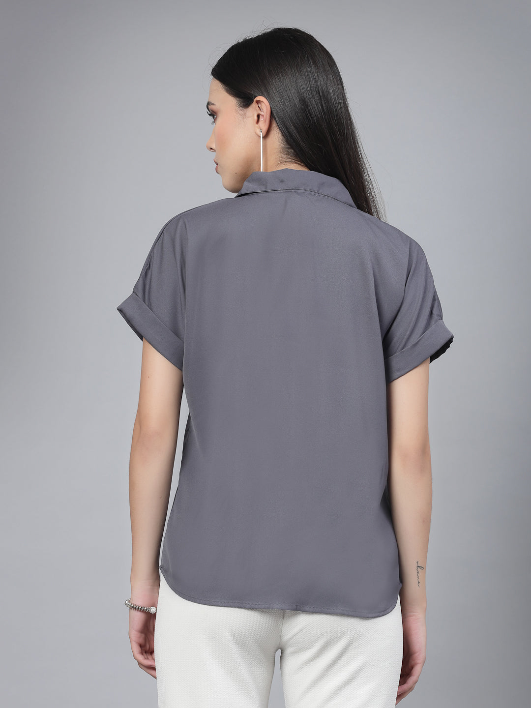 Style Quotient Women Solid Grey Polyester Formal Shirt-Shirts-StyleQuotient