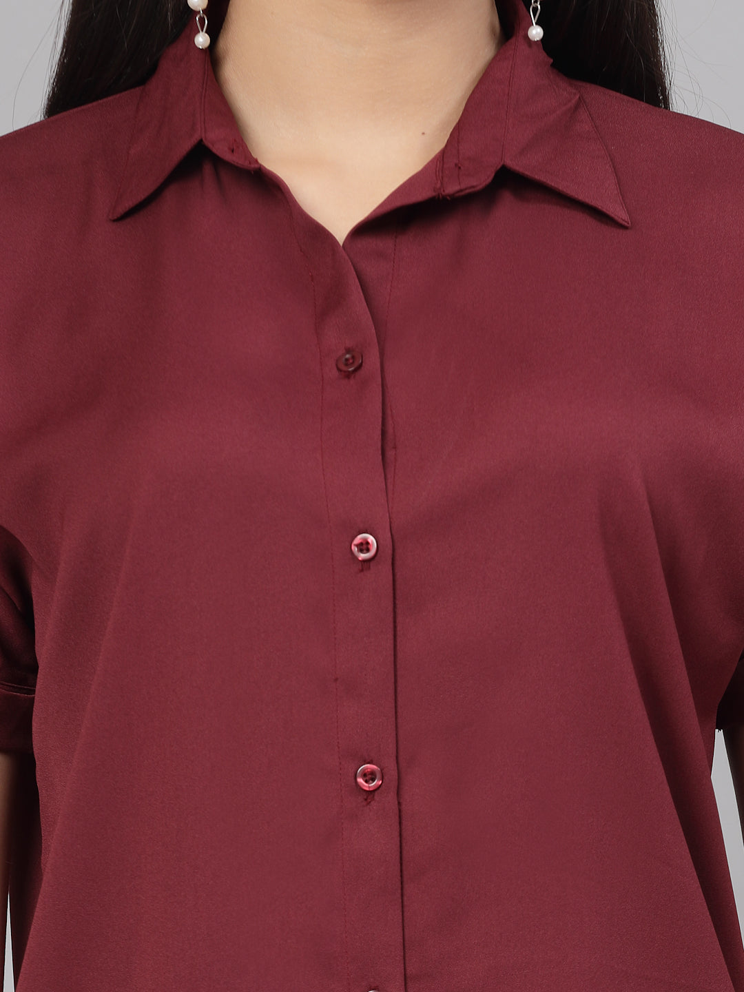 Style Quotient Women Solid Maroon Polyester Formal Shirt-Shirts-StyleQuotient