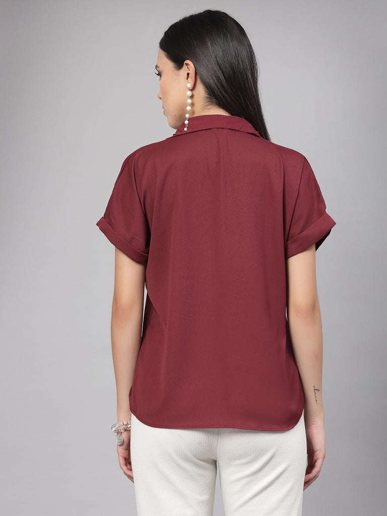 Style Quotient Women Solid Maroon Polyester Formal Shirt-Shirts-StyleQuotient