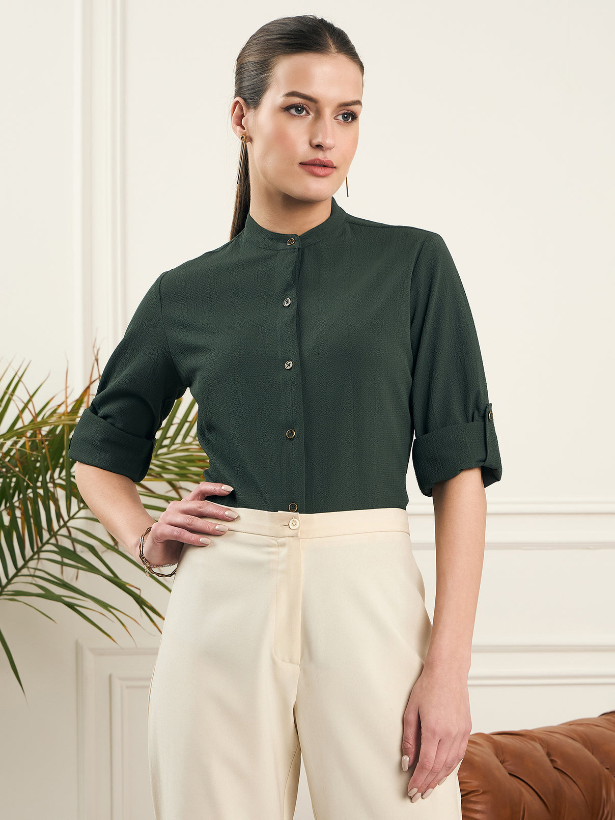 Style Quotient Women Green solid textured shirt-Shirts-StyleQuotient