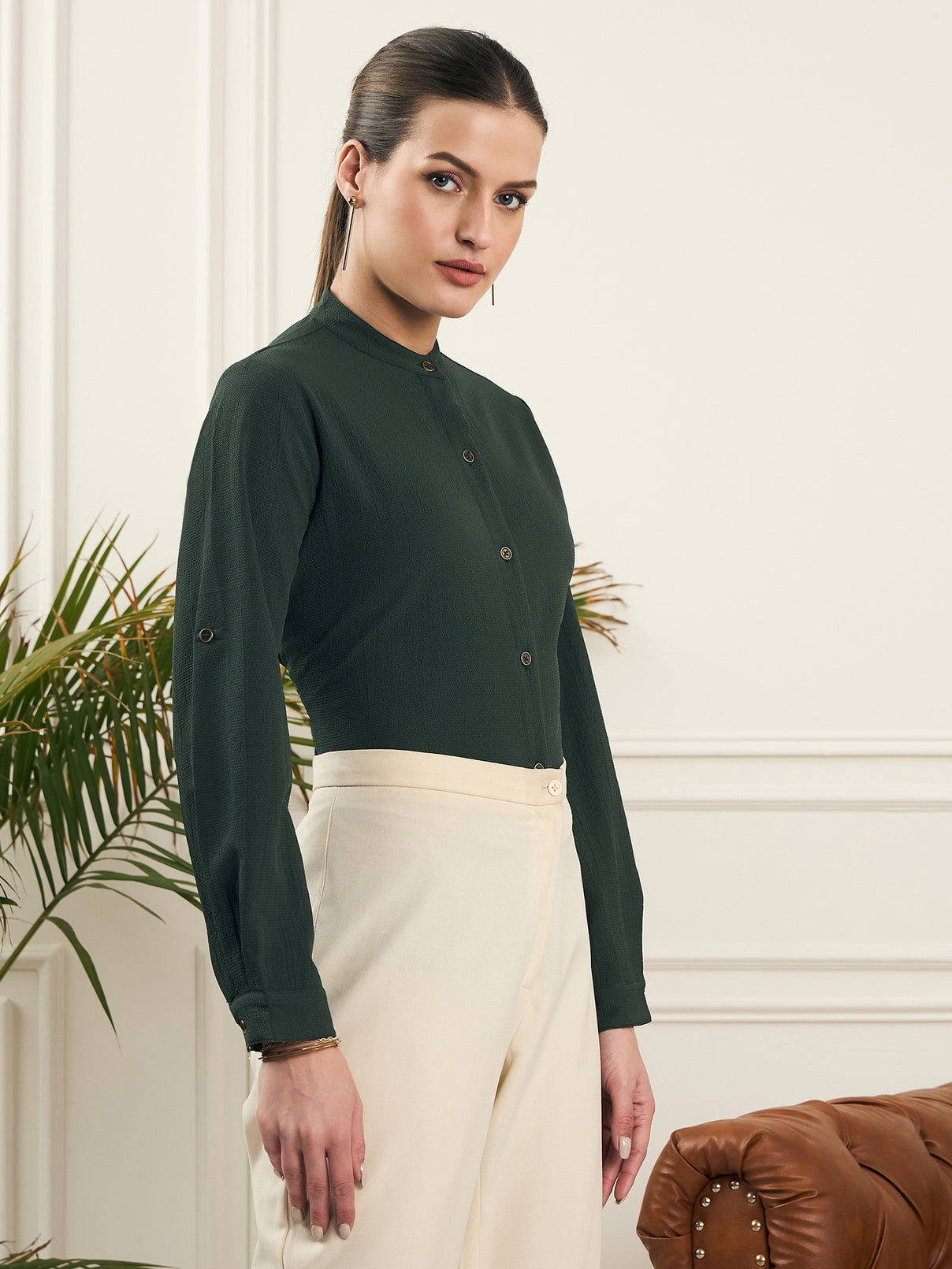 Style Quotient Women Green solid textured shirt-Shirts-StyleQuotient