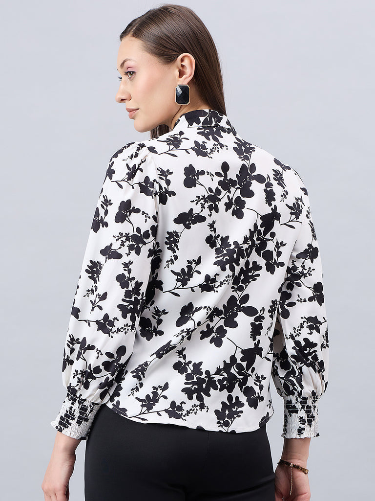 Style Quotient Women Black And White Floral Printed Polyester Regular Fit Smart Casual Shirt-Shirts-StyleQuotient