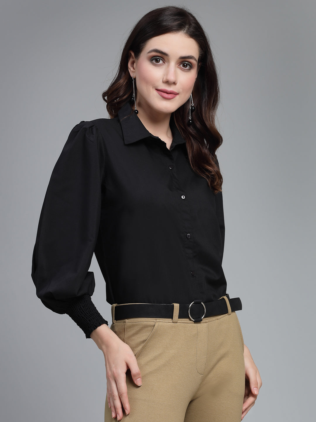 Style Quotient Women Solid Black Polycotton Regular Formal Shirt-Shirts-StyleQuotient