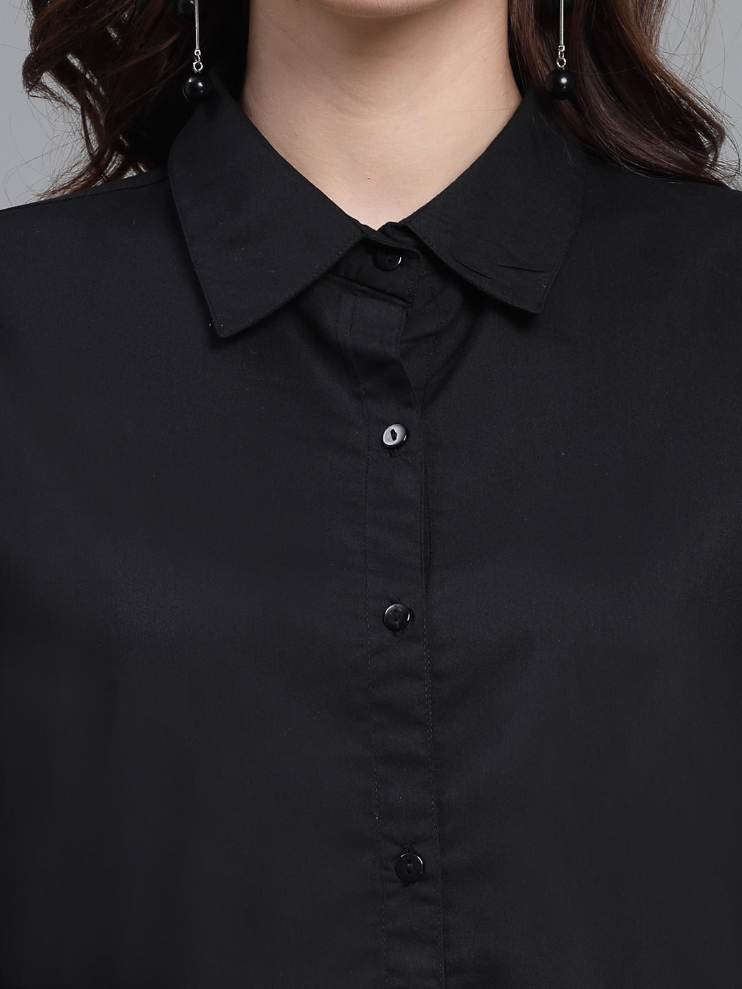 Style Quotient Women Solid Black Polycotton Regular Formal Shirt-Shirts-StyleQuotient