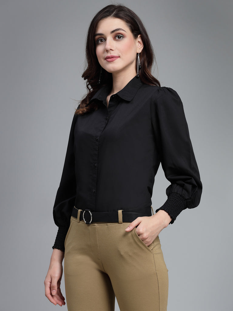 Style Quotient Women Solid Black Polycotton Regular Formal Shirt-Shirts-StyleQuotient