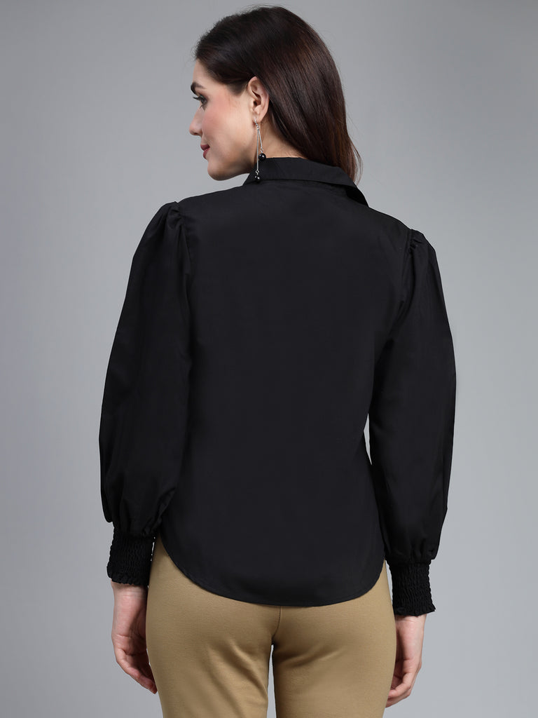 Style Quotient Women Solid Black Polycotton Regular Formal Shirt-Shirts-StyleQuotient