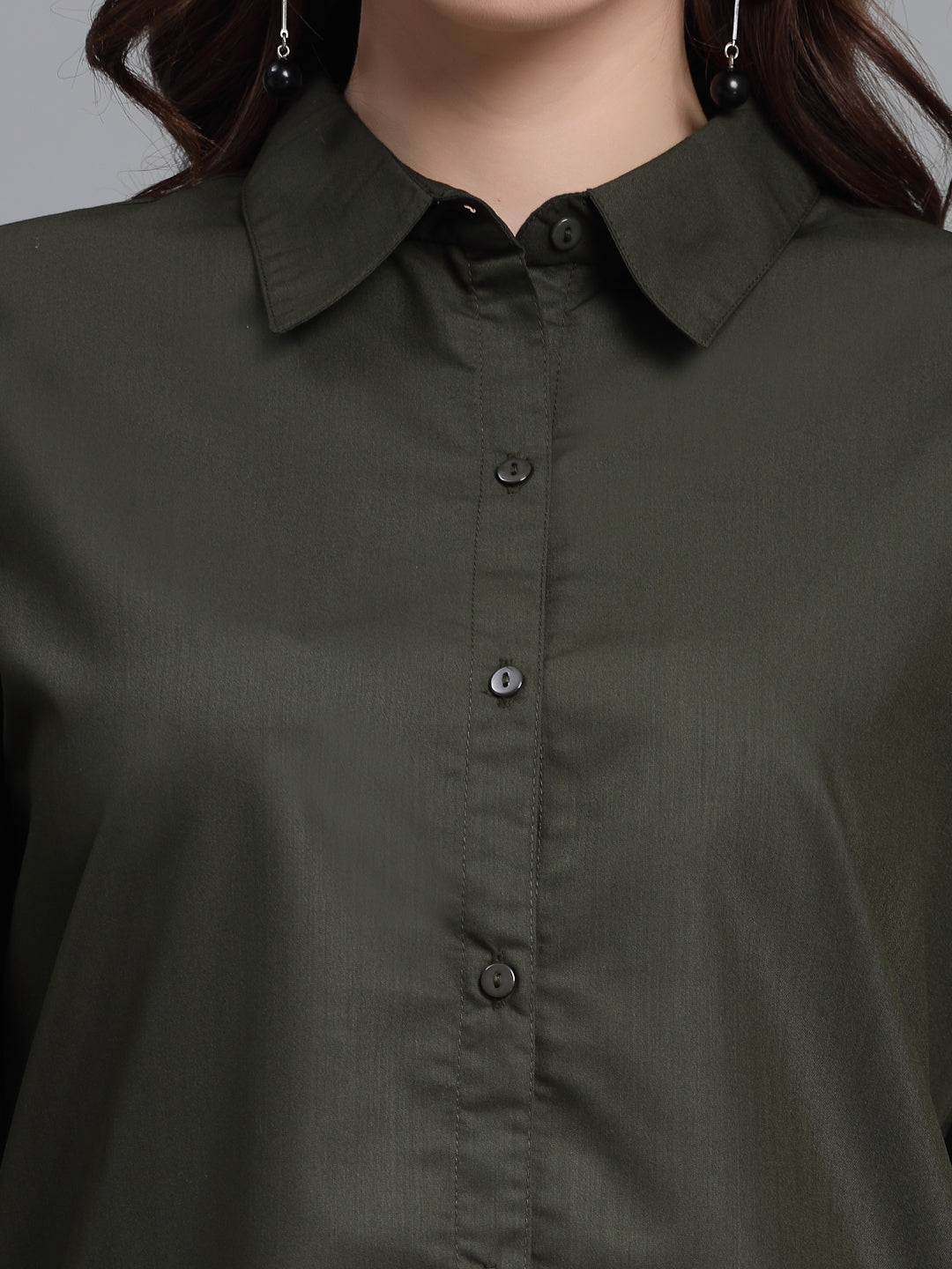 Style Quotient Women Solid Olive Polycotton Regular Formal Shirt-Shirts-StyleQuotient