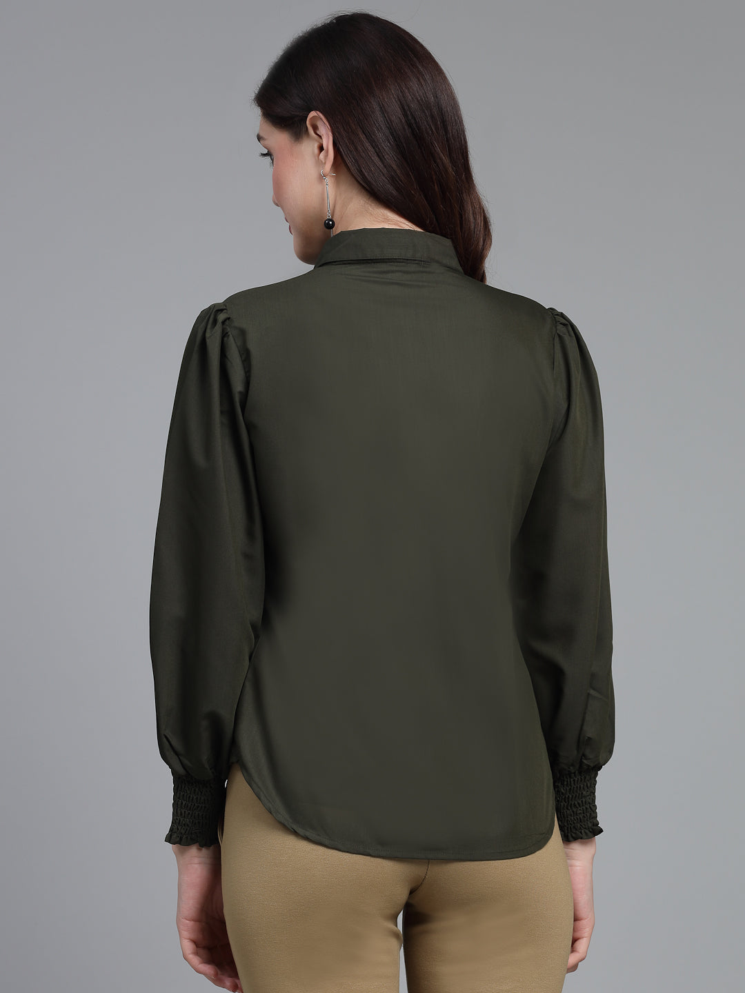 Style Quotient Women Solid Olive Polycotton Regular Formal Shirt-Shirts-StyleQuotient