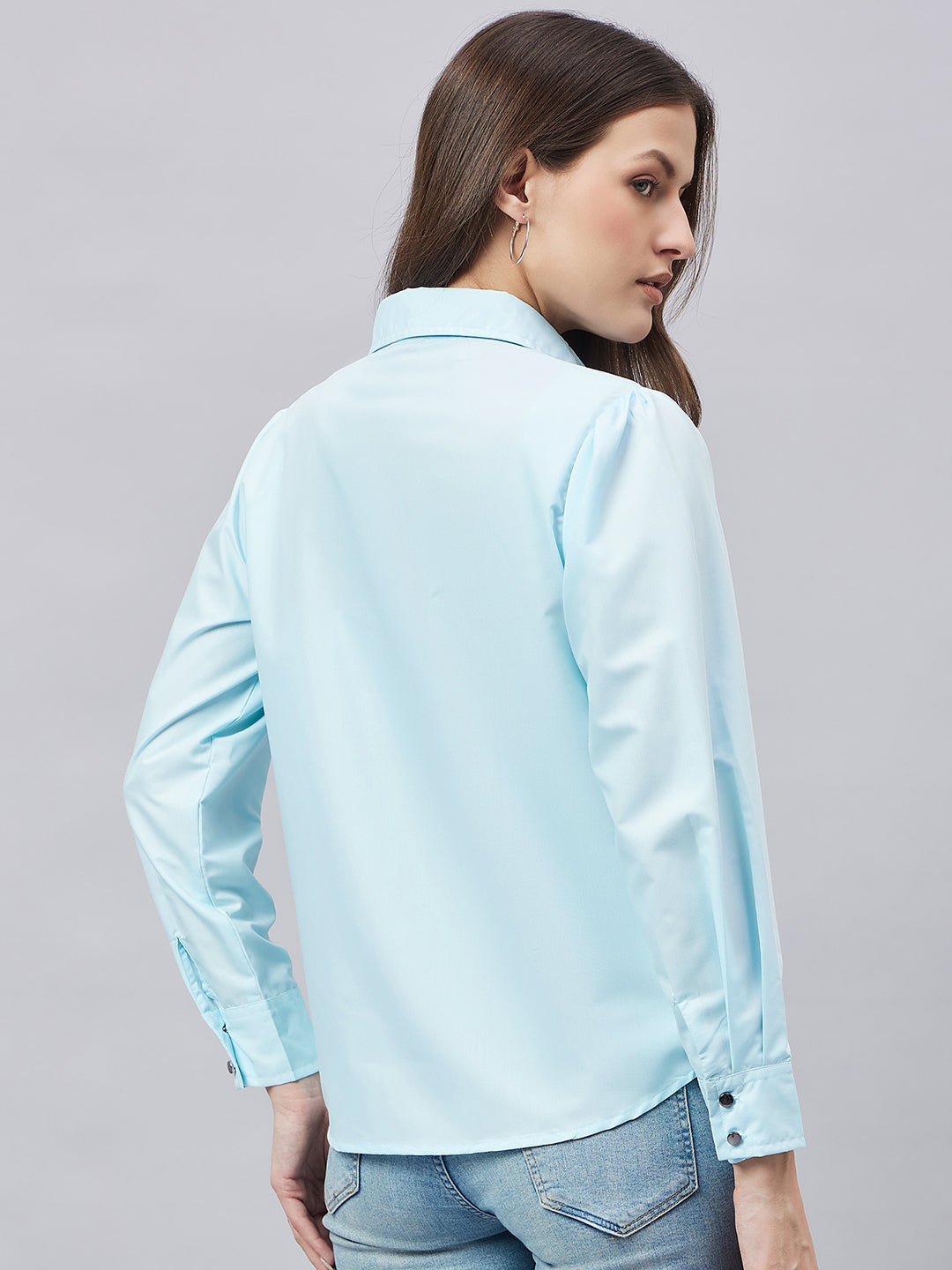 Style Quotient Women Solid Sky Blue Polycotton Relaxed Fit Smart Casual Shacket-Shirts-StyleQuotient