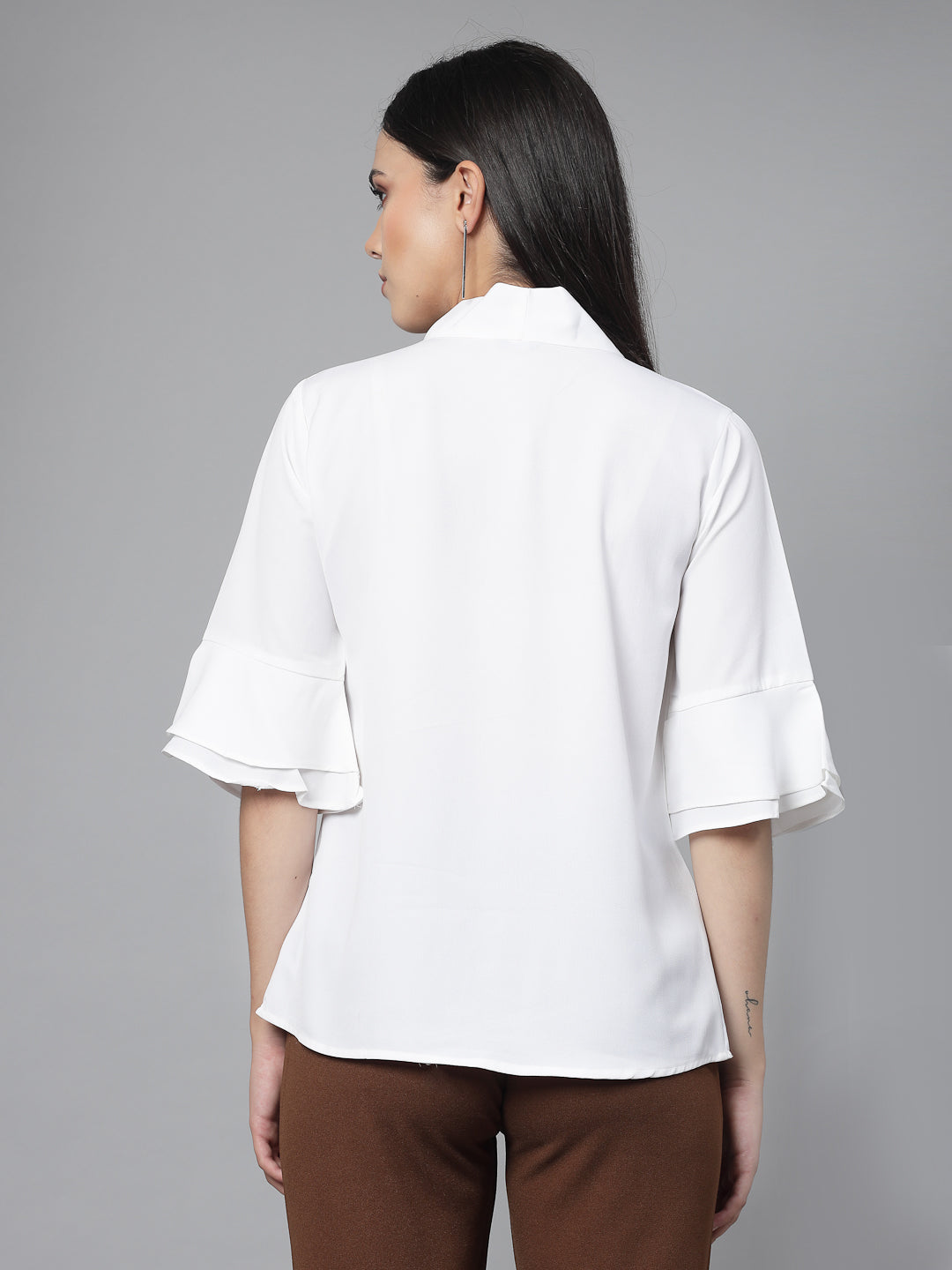 Style Quotient Women Solid White Polymoss Regular Formal Top-Tops-StyleQuotient