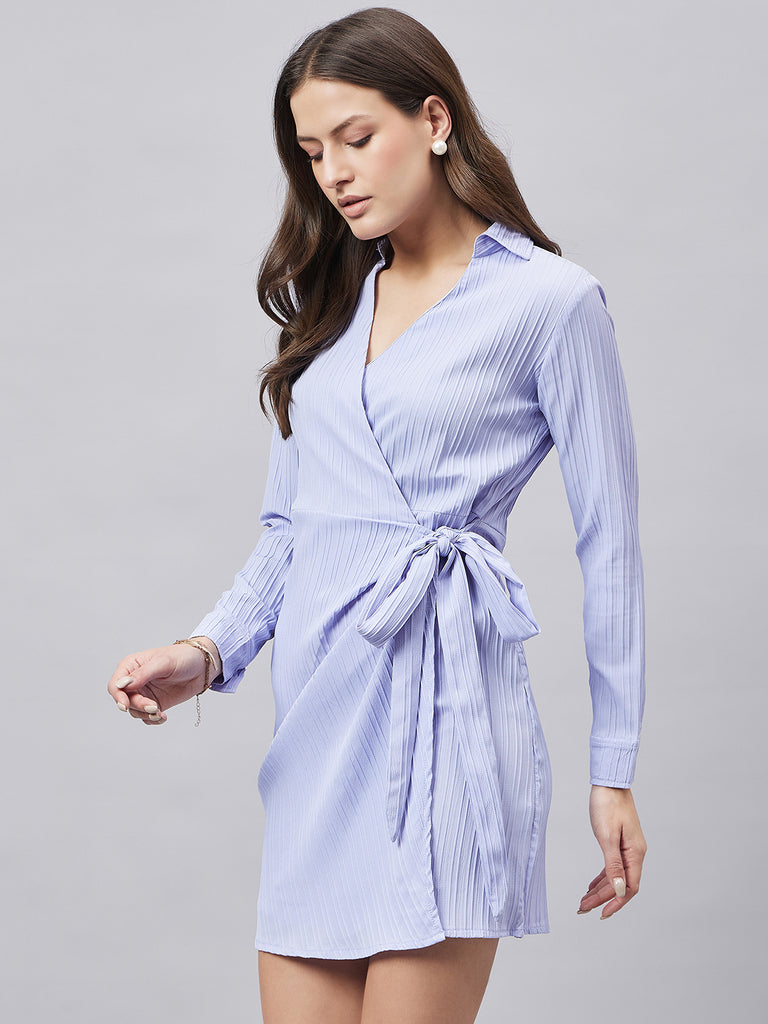 Style Quotient Women Solid Powder Blue Self Design Smart Casual Dress-Dresses-StyleQuotient