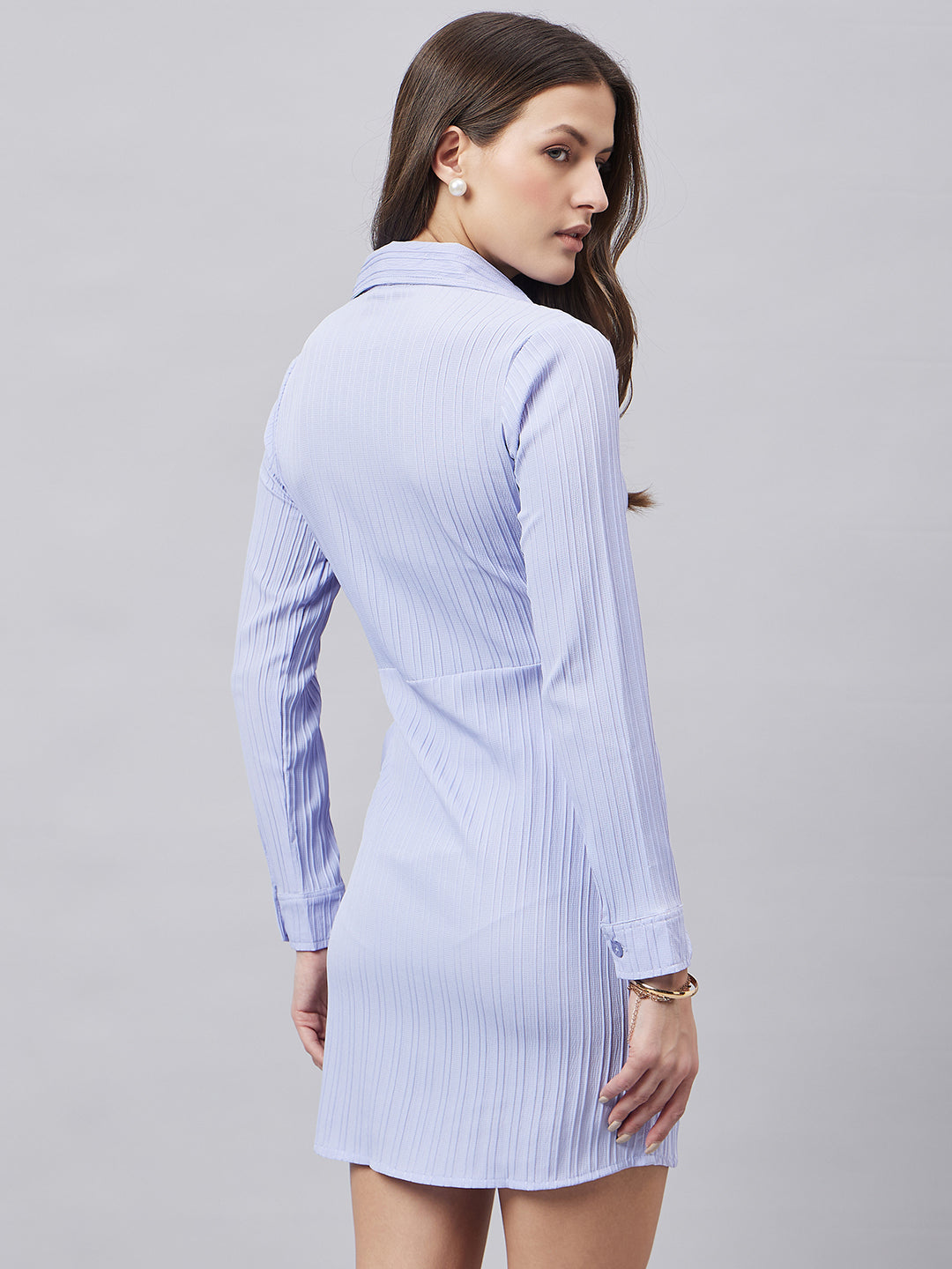 Style Quotient Women Solid Powder Blue Self Design Smart Casual Dress-Dresses-StyleQuotient