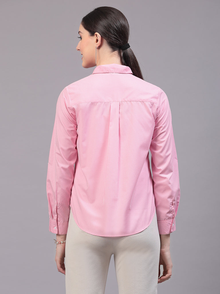 Style Quotients Women Pink And White Cotton Stripe Smart Casual Shirt-Shirts-StyleQuotient