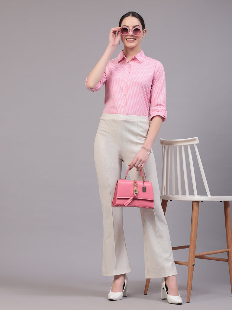 Style Quotients Women Pink And White Cotton Stripe Smart Casual Shirt-Shirts-StyleQuotient