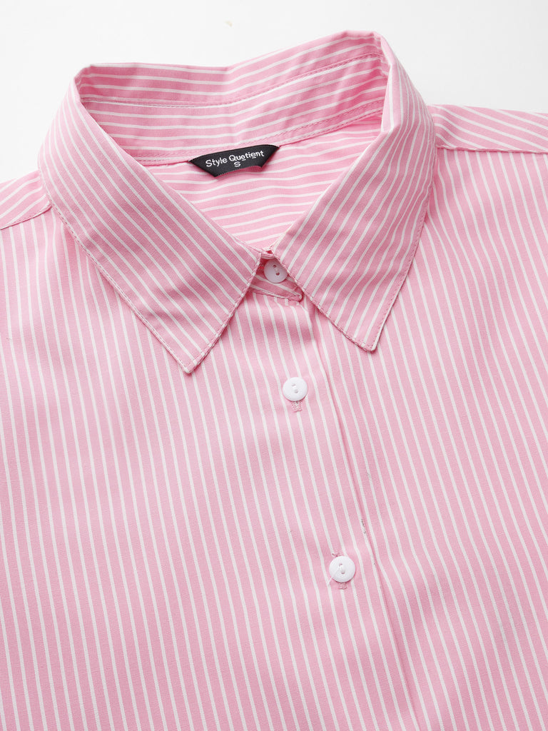 Style Quotients Women Pink And White Cotton Stripe Smart Casual Shirt-Shirts-StyleQuotient