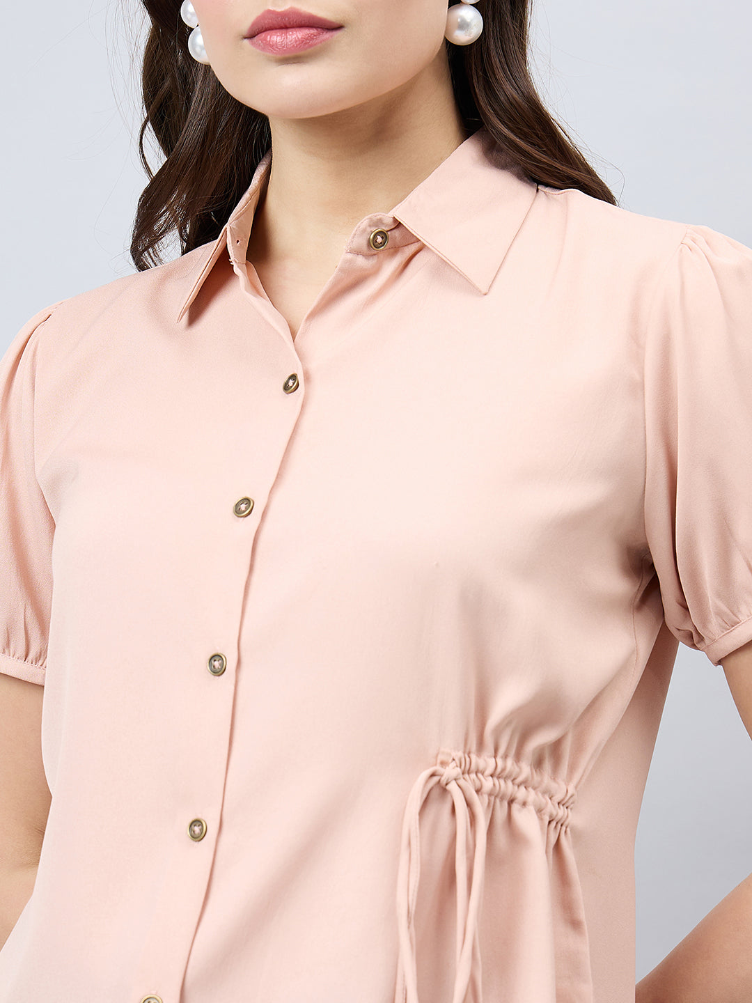 Style Quotient Women Solid Nude Polymoss Regular Fit Semi Formal Shirt-Shirts-StyleQuotient