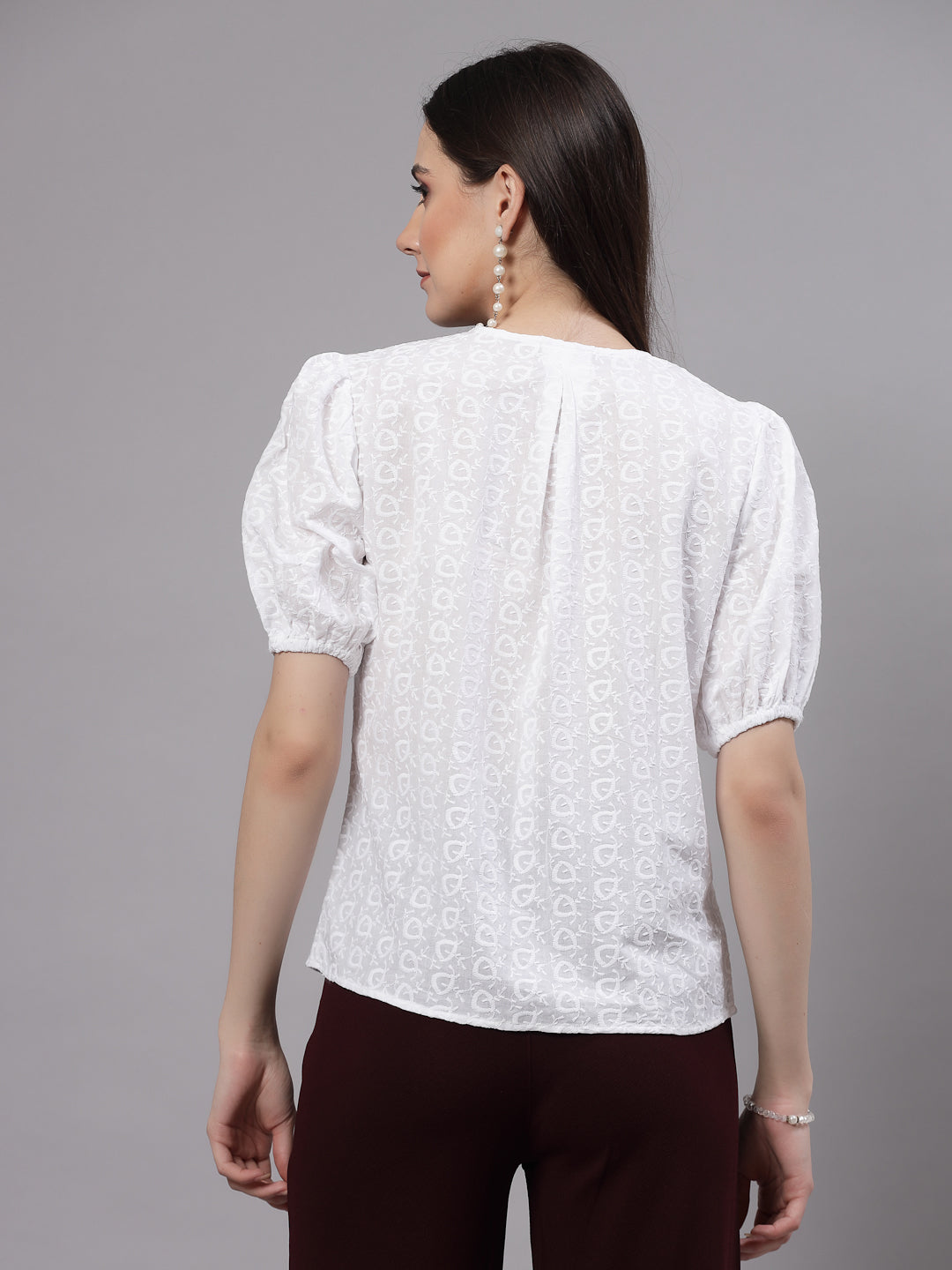 Style Quotient Women White Smart Round Neck Button Down Top-Shirts-StyleQuotient