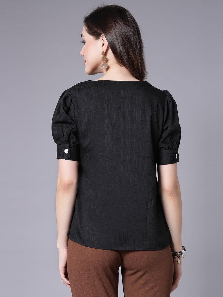 Style Quotient Women Black Solid Polyester Regular Smart Casual Top-Tops-StyleQuotient