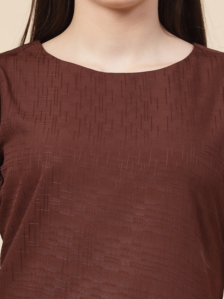 Style Quotient Women Brown Solid Polyester Regular Smart Casual Top-Tops-StyleQuotient