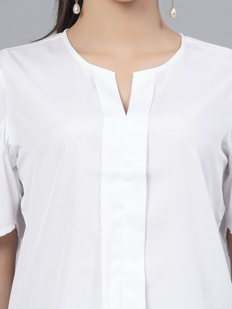 Style Quotient Women White Solid Polyester Regular Smart Casual Top-Tops-StyleQuotient