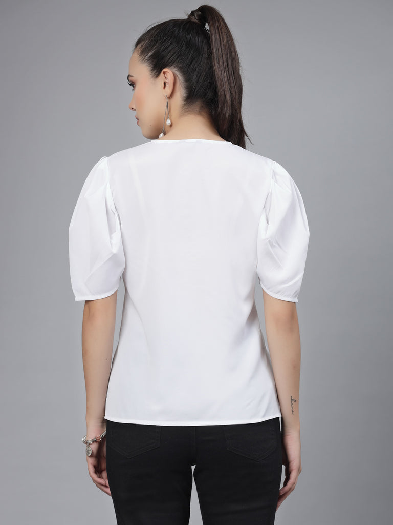 Style Quotient Women White Solid Polyester Regular Smart Casual Top-Tops-StyleQuotient