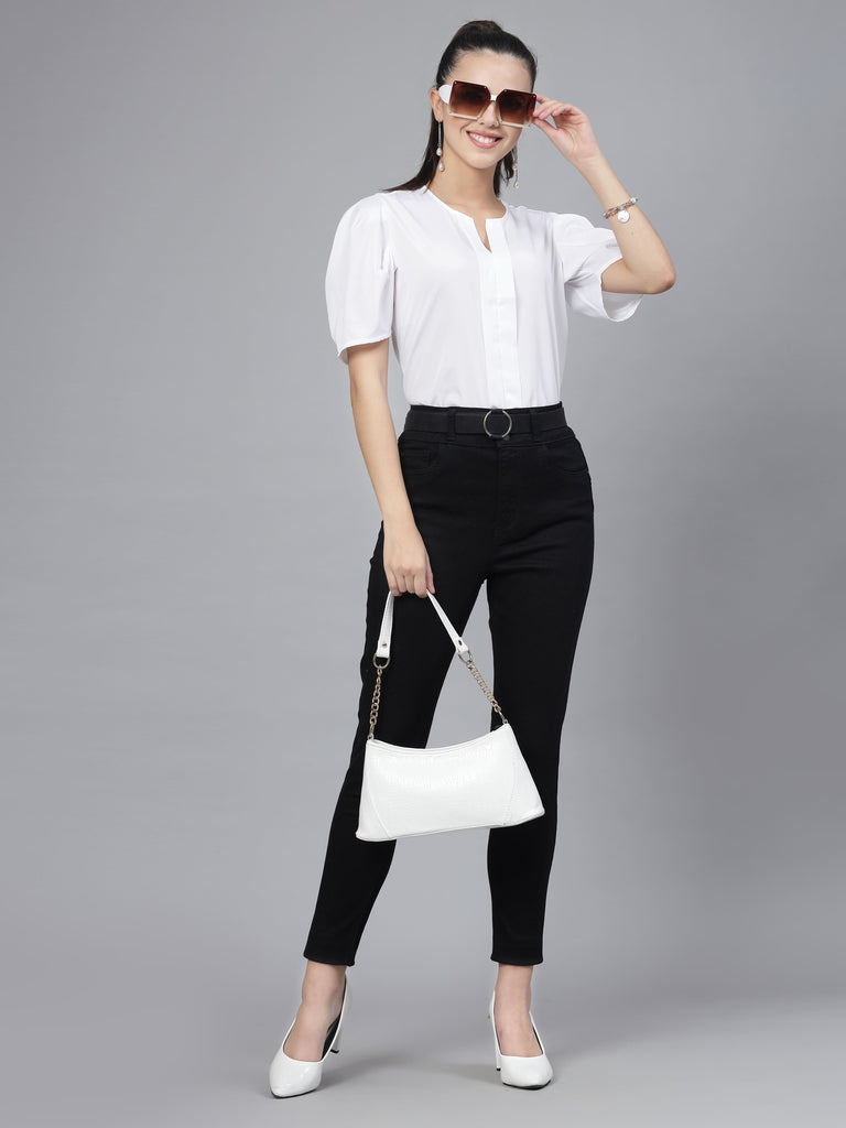 Style Quotient Women White Solid Polyester Regular Smart Casual Top-Tops-StyleQuotient