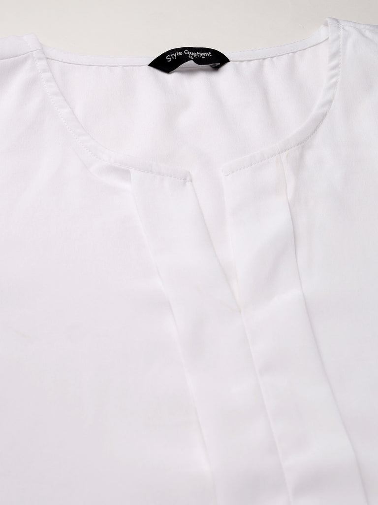 Style Quotient Women White Solid Polyester Regular Smart Casual Top-Tops-StyleQuotient