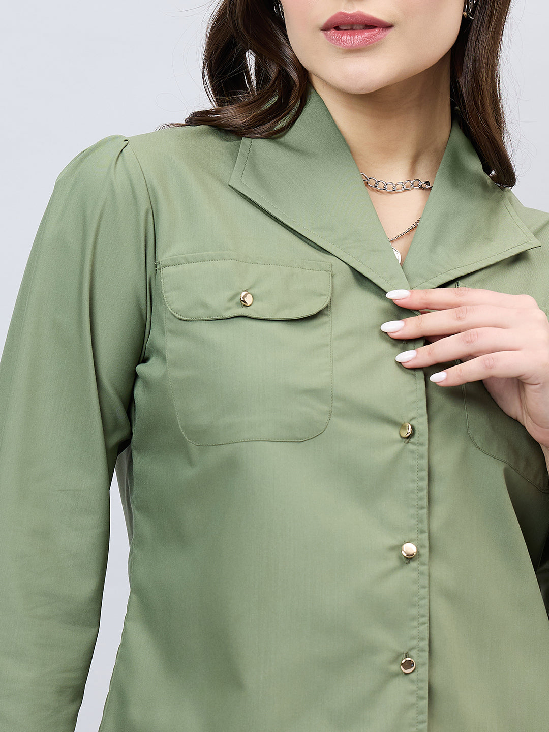 Style Quotient Women Solid Olive Polycotton Relaxed Fit smart casual Shacket-Shirts-StyleQuotient