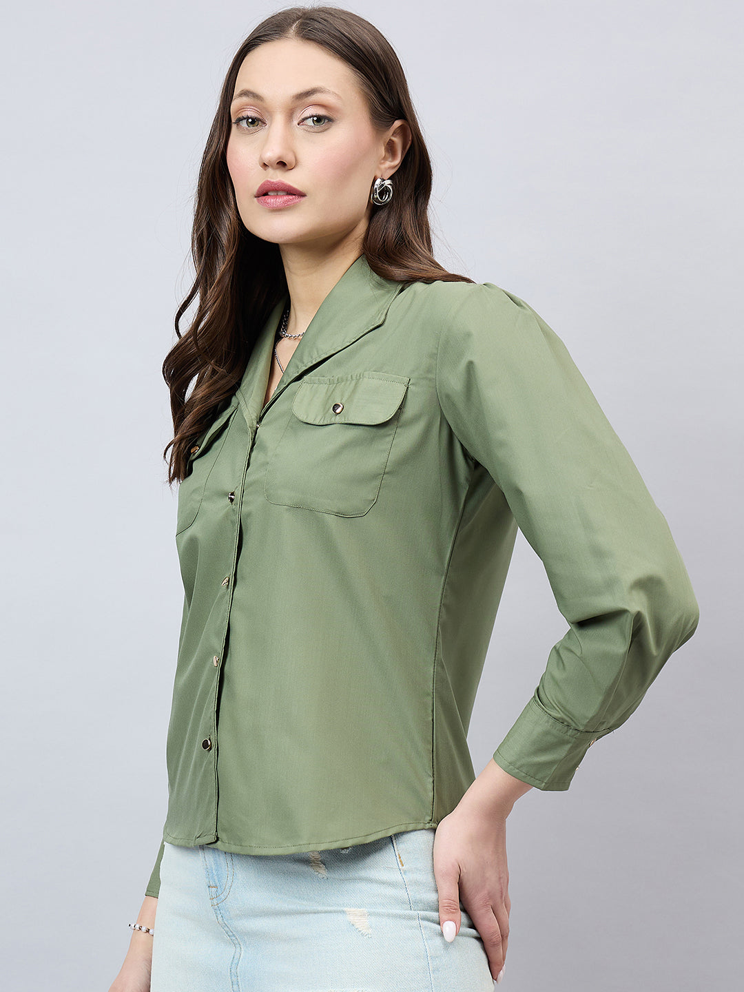 Style Quotient Women Solid Olive Polycotton Relaxed Fit smart casual Shacket-Shirts-StyleQuotient