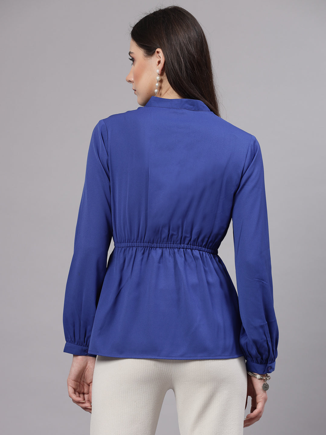 Style Quotient Women Blue Smart Peplum Top-Tops-StyleQuotient