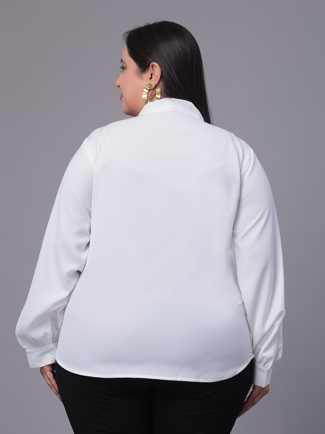 Style Quotient Women White Tie-Up Neck Full Sleeves Smart Plus Size Top-Tops-StyleQuotient