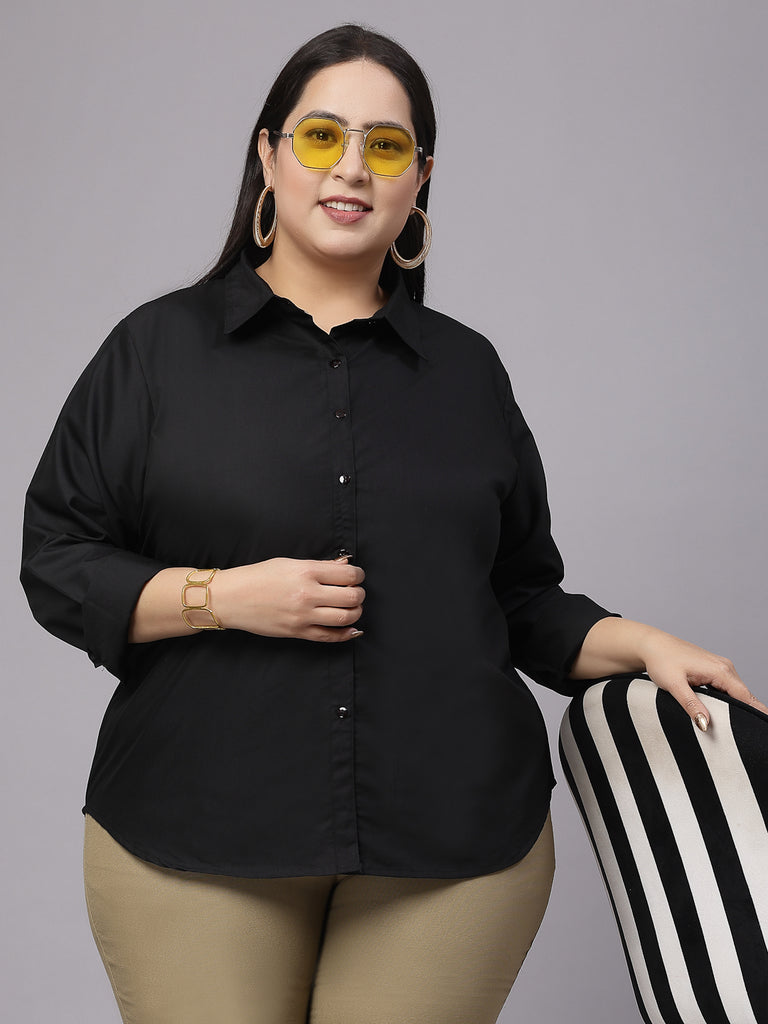 Style Quotient Women Black Plus Size Classic Smart Formal Shirt-Shirts-StyleQuotient