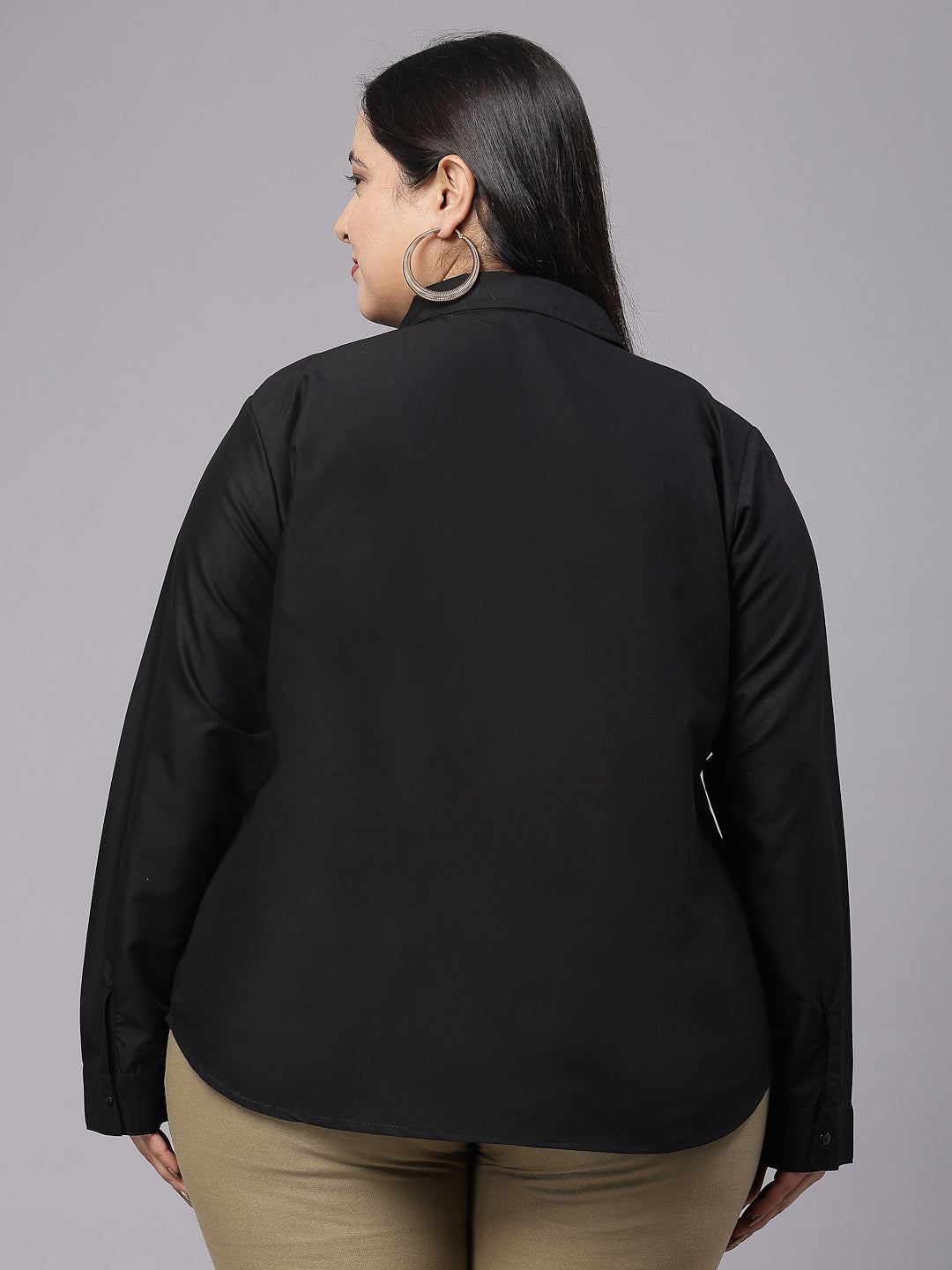 Style Quotient Women Black Plus Size Classic Smart Formal Shirt-Shirts-StyleQuotient