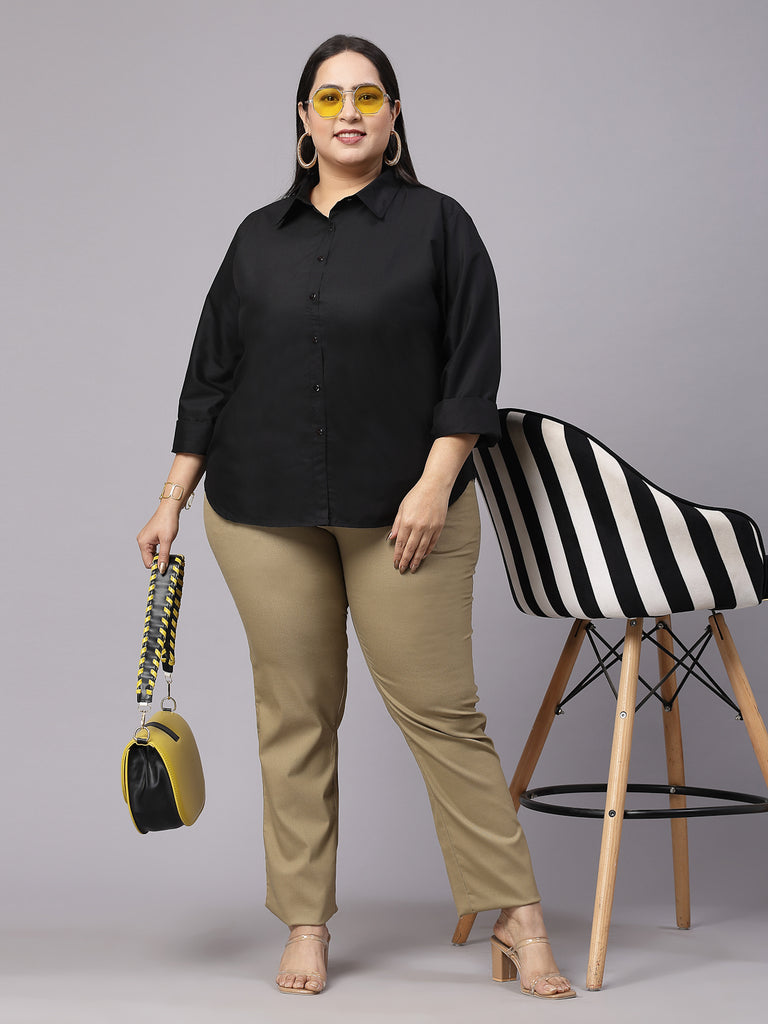 Style Quotient Women Black Plus Size Classic Smart Formal Shirt-Shirts-StyleQuotient